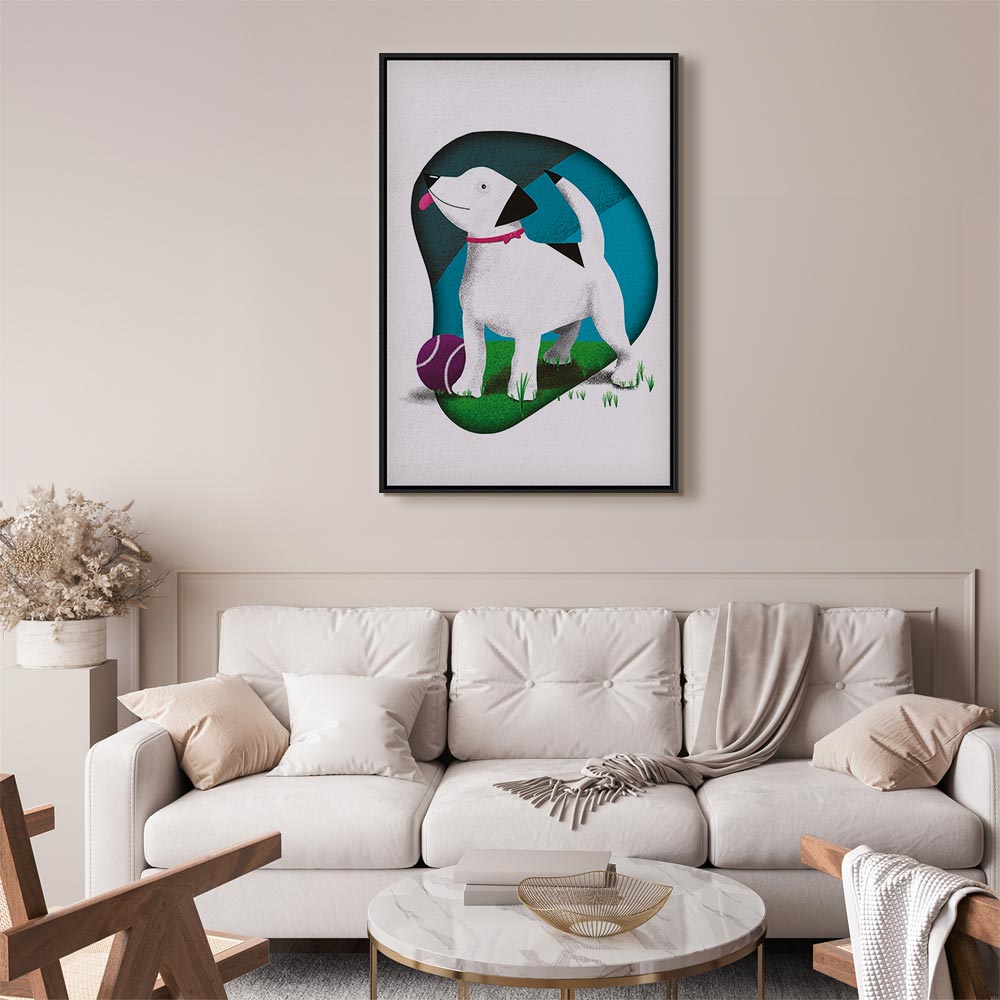 Colorful Dog and Ball Modern Canvas Print