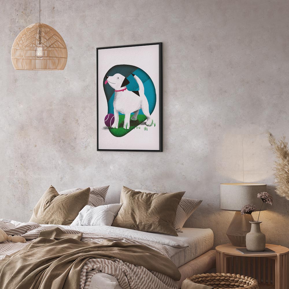 Colorful Dog and Ball Modern Canvas Print