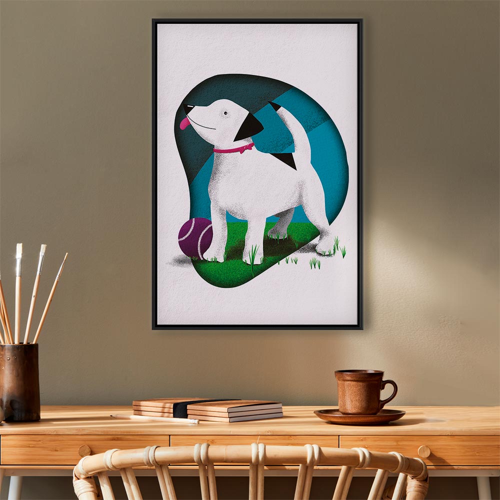 Colorful Dog and Ball Modern Canvas Print