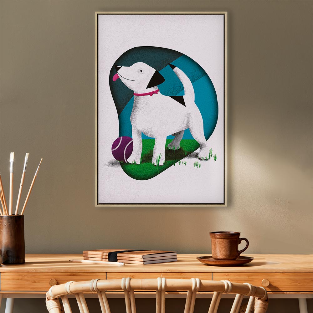 Colorful Dog and Ball Modern Canvas Print