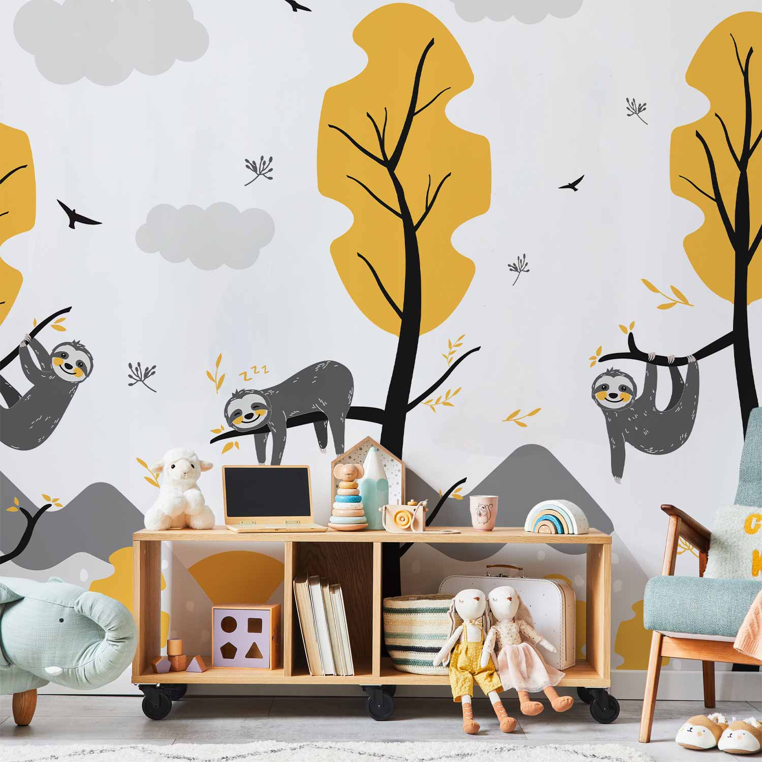 Cute Sloths Nature Wall Mural