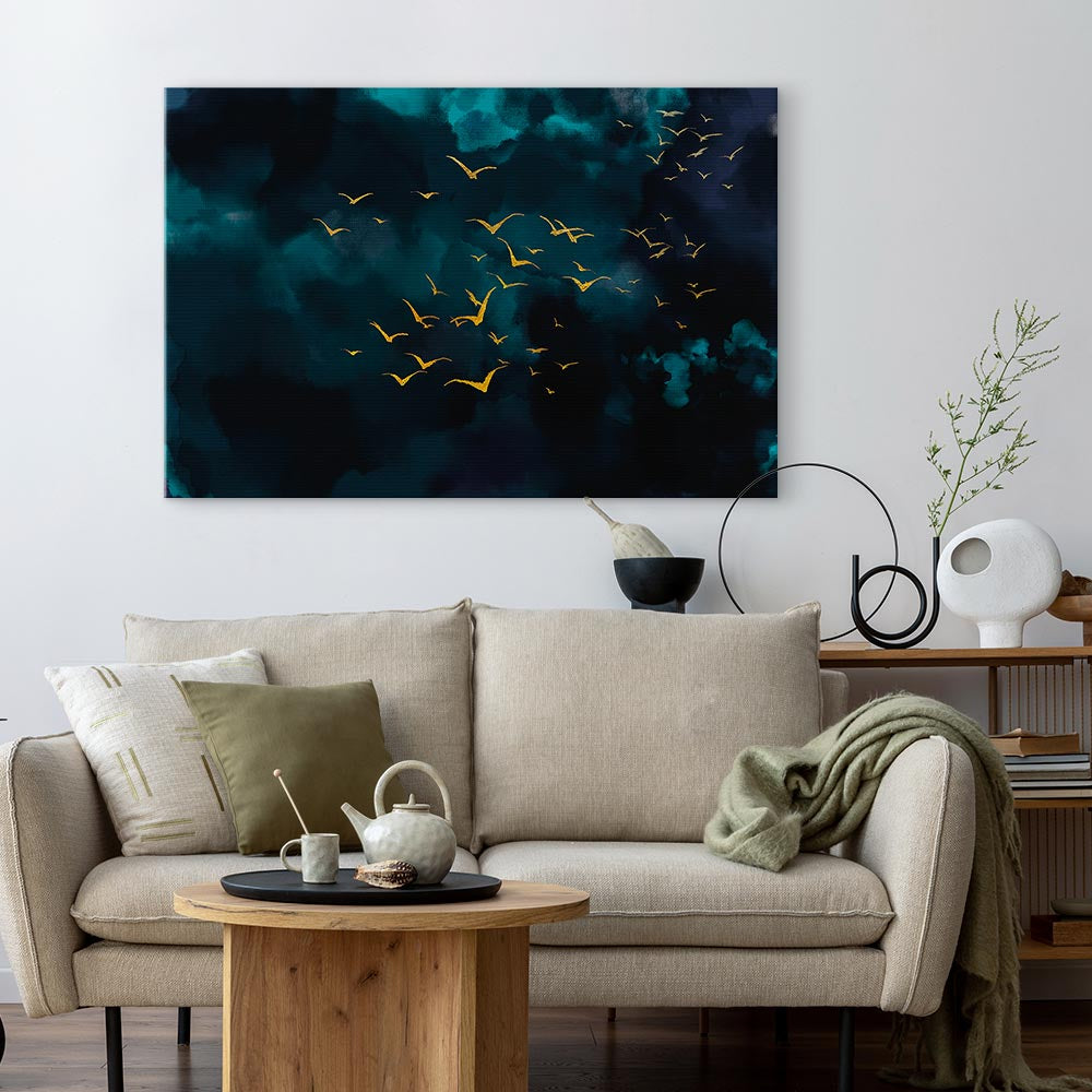 Storm Sky Birds Wide Canvas Print