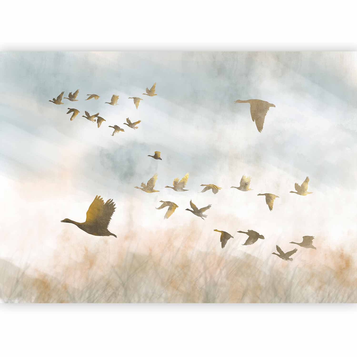 Golden Geese Sky and Fields Wall Mural
