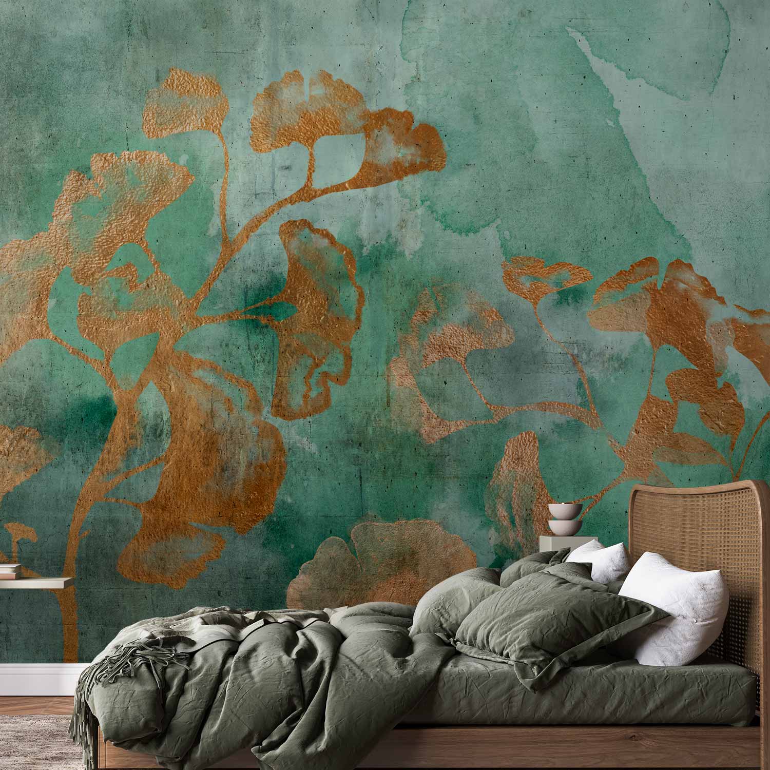 Copper Ginkgo Leaves Textured Wall Mural