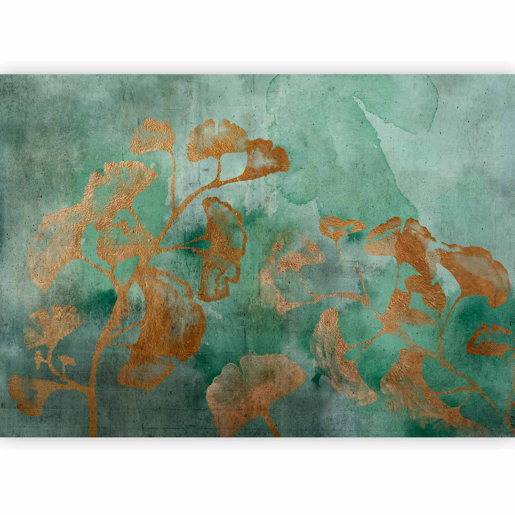 Copper Ginkgo Leaves Textured Wall Mural