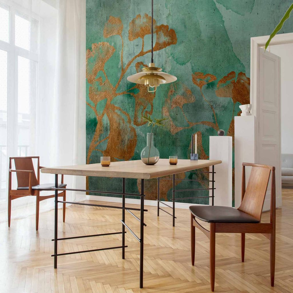Copper Ginkgo Leaves Textured Wall Mural
