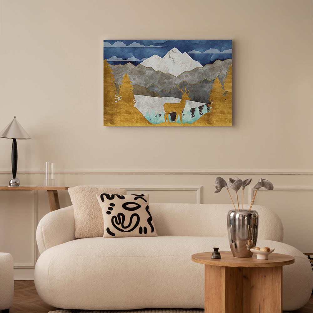 Golden Deer Landscape Canvas Print