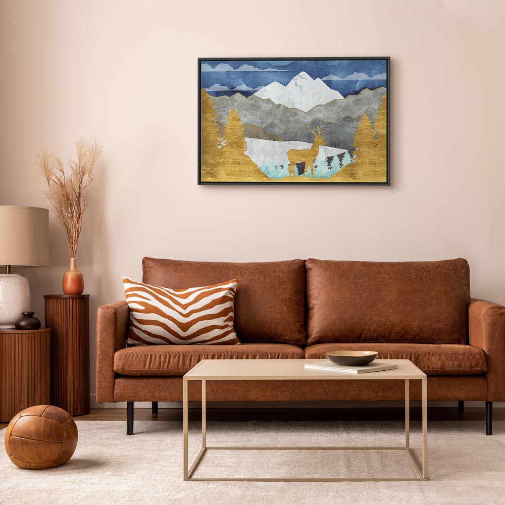 Golden Deer Landscape Canvas Print