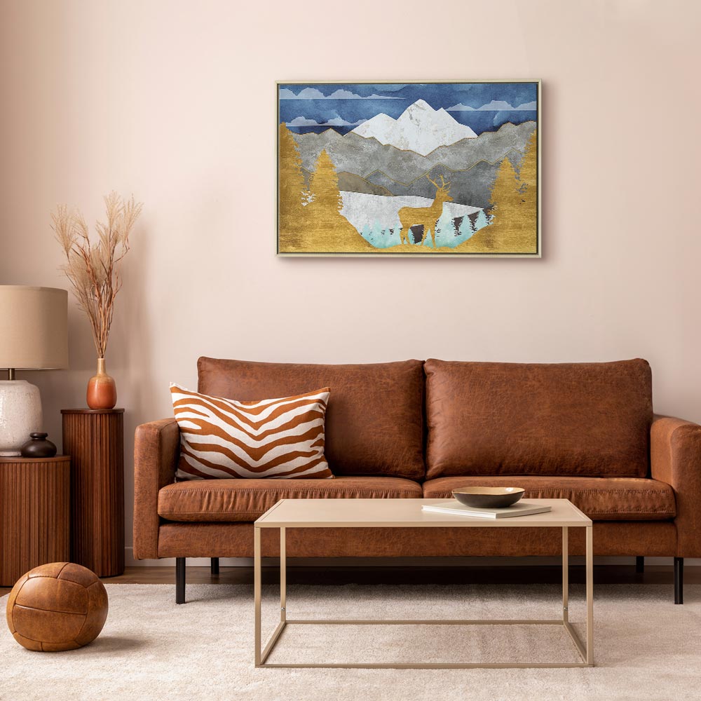 Golden Deer Landscape Canvas Print