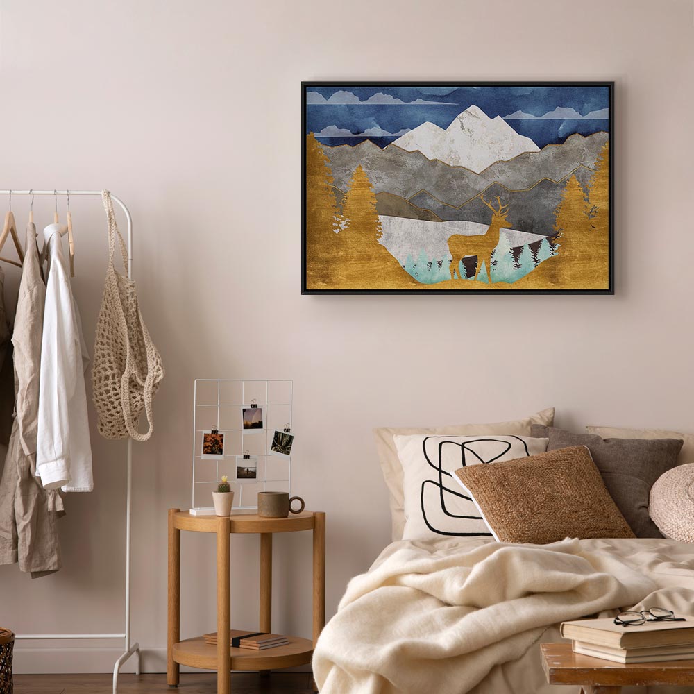 Golden Deer Landscape Canvas Print