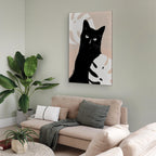 Cat in Monstera Leaves Vertical Canvas Print