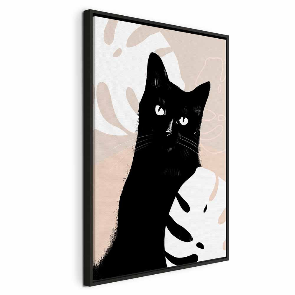 Cat in Monstera Leaves Vertical Canvas Print