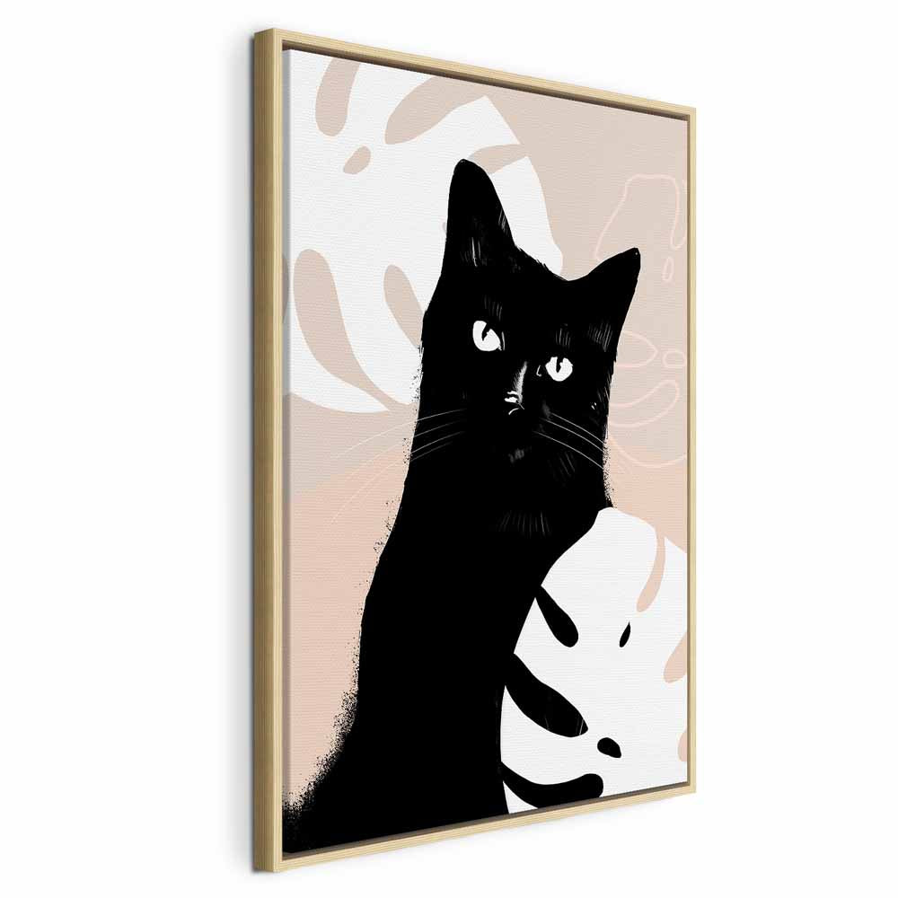 Cat in Monstera Leaves Vertical Canvas Print