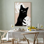 Cat in Monstera Leaves Vertical Canvas Print