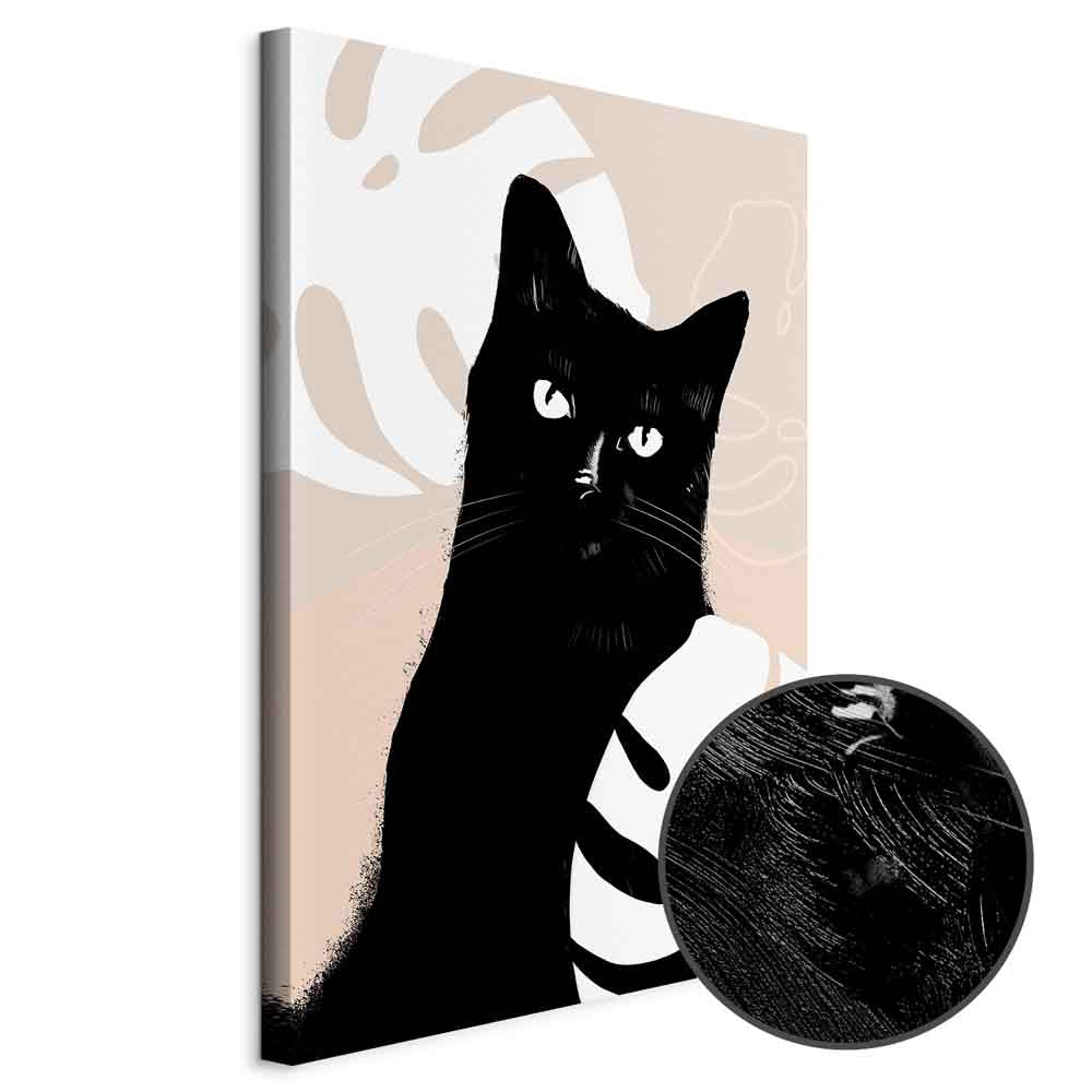 Cat in Monstera Leaves Vertical Canvas Print