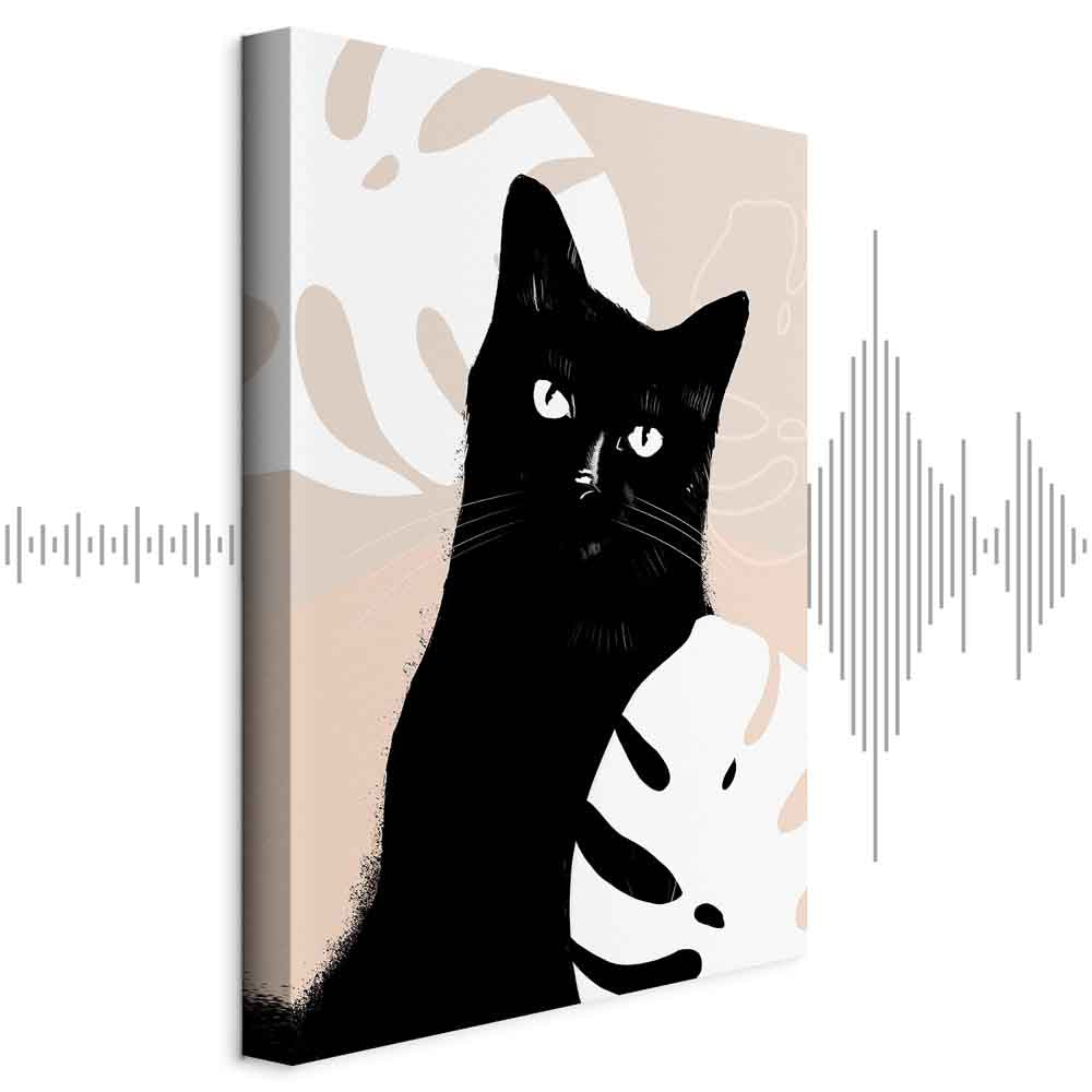 Cat in Monstera Leaves Vertical Canvas Print