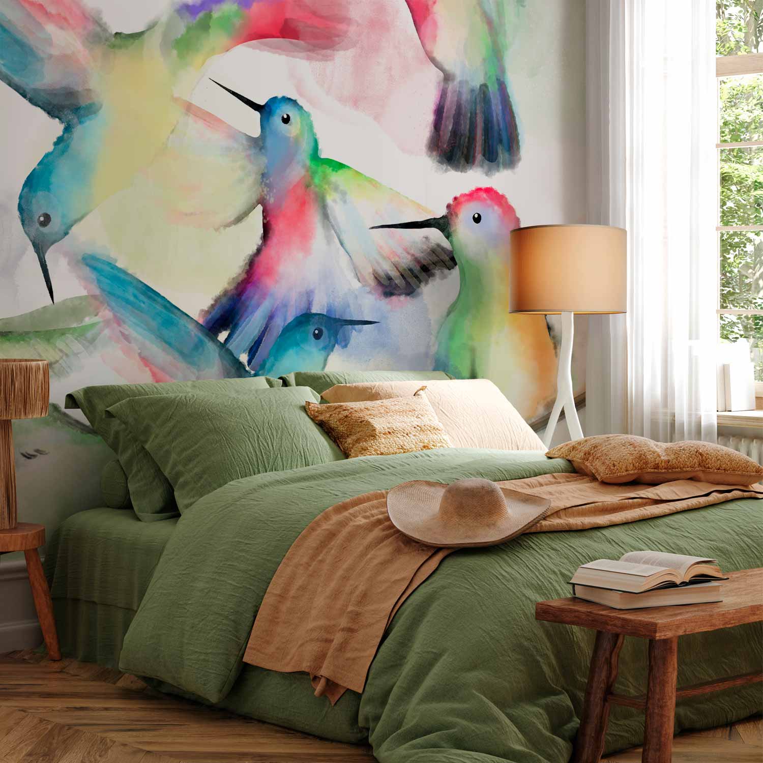 Colorful Watercolor Birds Nature Wall Mural