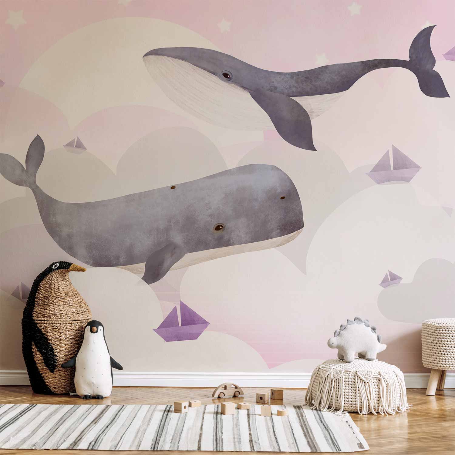 Whale Ship Sky Ocean Wall Mural