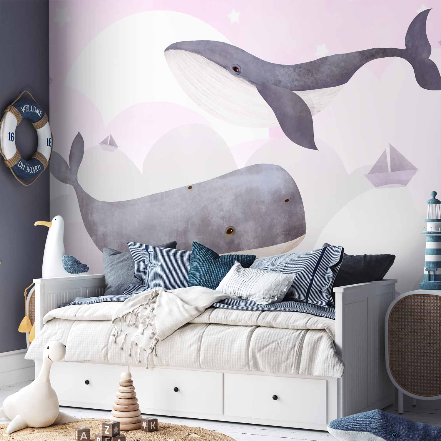 Whale Ship Sky Ocean Wall Mural