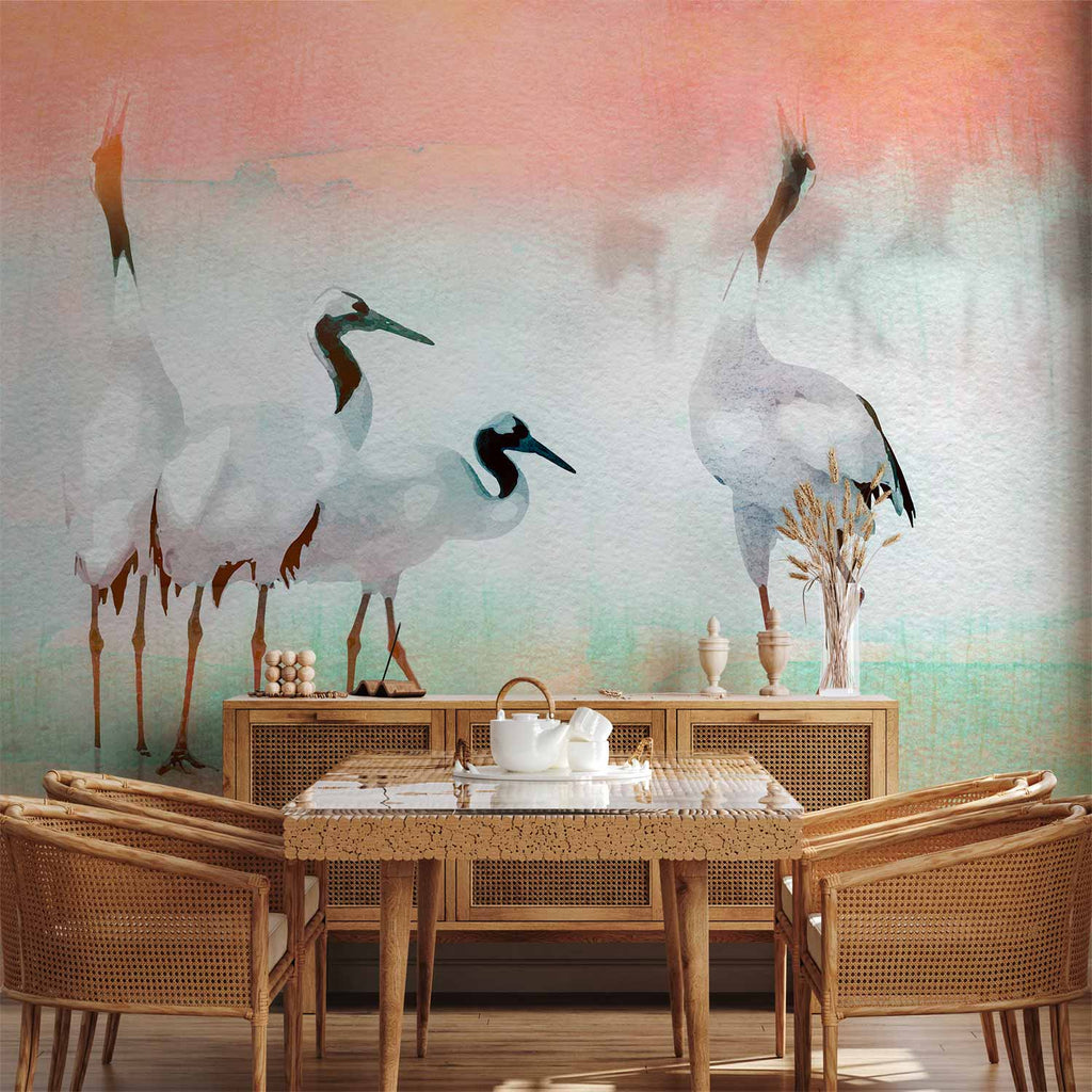 Pastel Cranes Nature Wall Mural