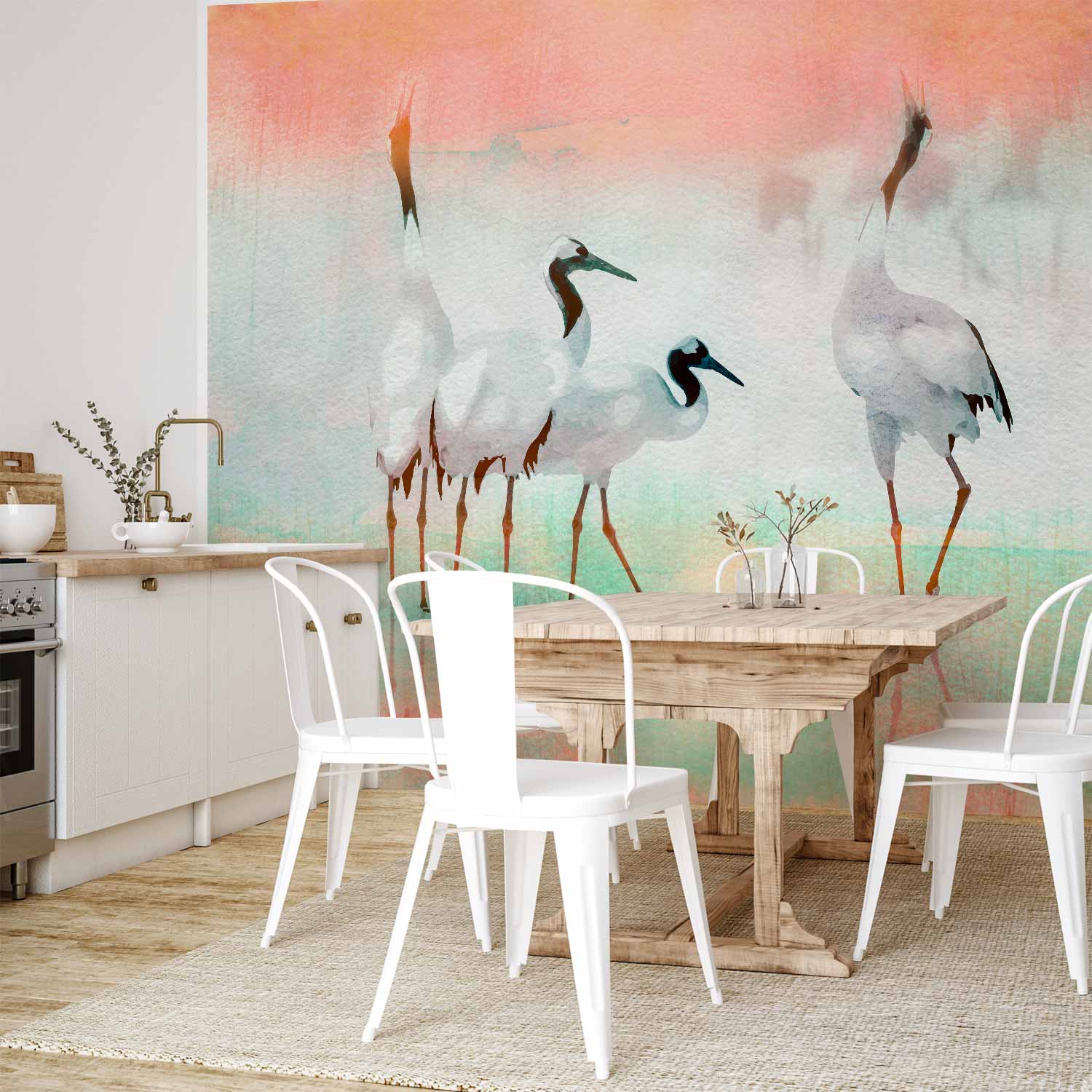 Pastel Cranes Nature Wall Mural