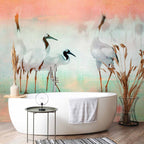 Pastel Cranes Nature Wall Mural