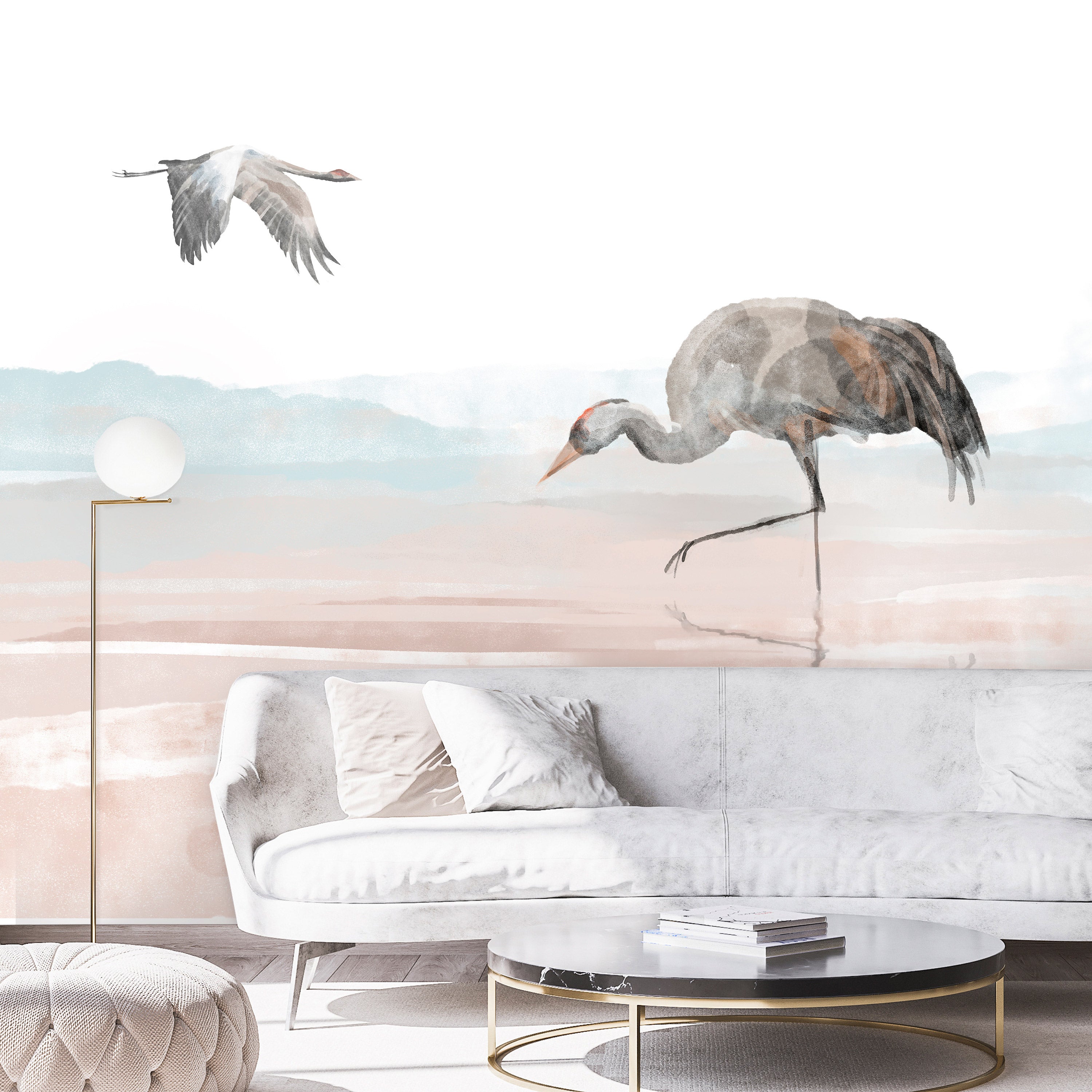 Wall Mural - Cranes Over the Water