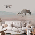 Watercolor Cranes Over Water Wall Mural