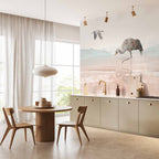 Watercolor Cranes Over Water Wall Mural