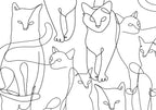 Wall Mural - Cat lineart - minimalist sketches of black cats on white background