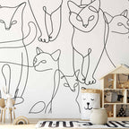 Wall Mural - Cat lineart - minimalist sketches of black cats on white background
