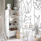 Minimalist Black Cat Line Art Wall Mural