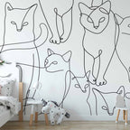 Minimalist Black Cat Line Art Wall Mural