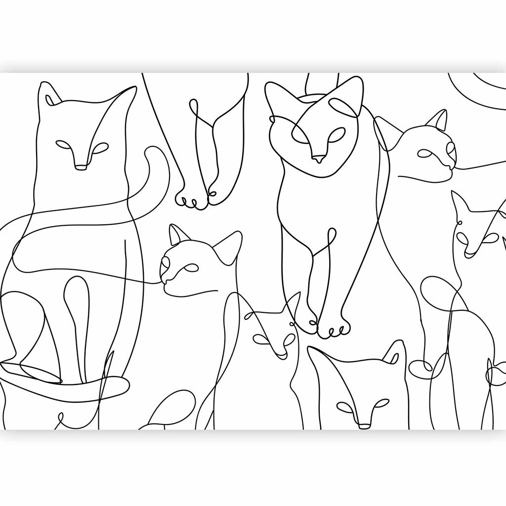 Wall Mural - Cat lineart - minimalist sketches of black cats on white background