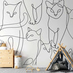 Minimalist Black Cat Line Art Wall Mural