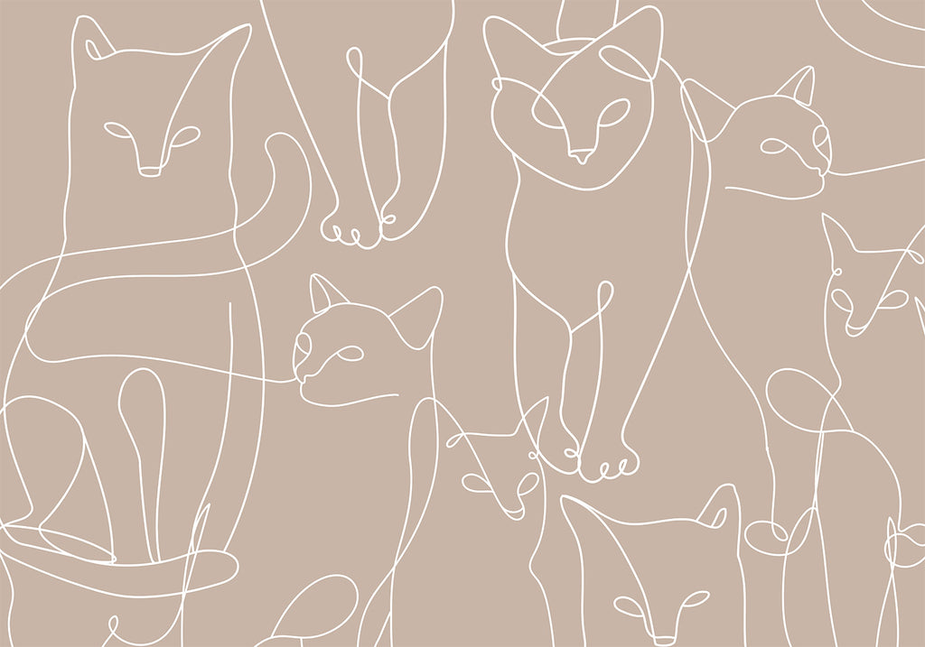 Wall Mural Cat Lineart Minimalist Beige