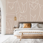 Wall Mural Cat Lineart Minimalist Beige