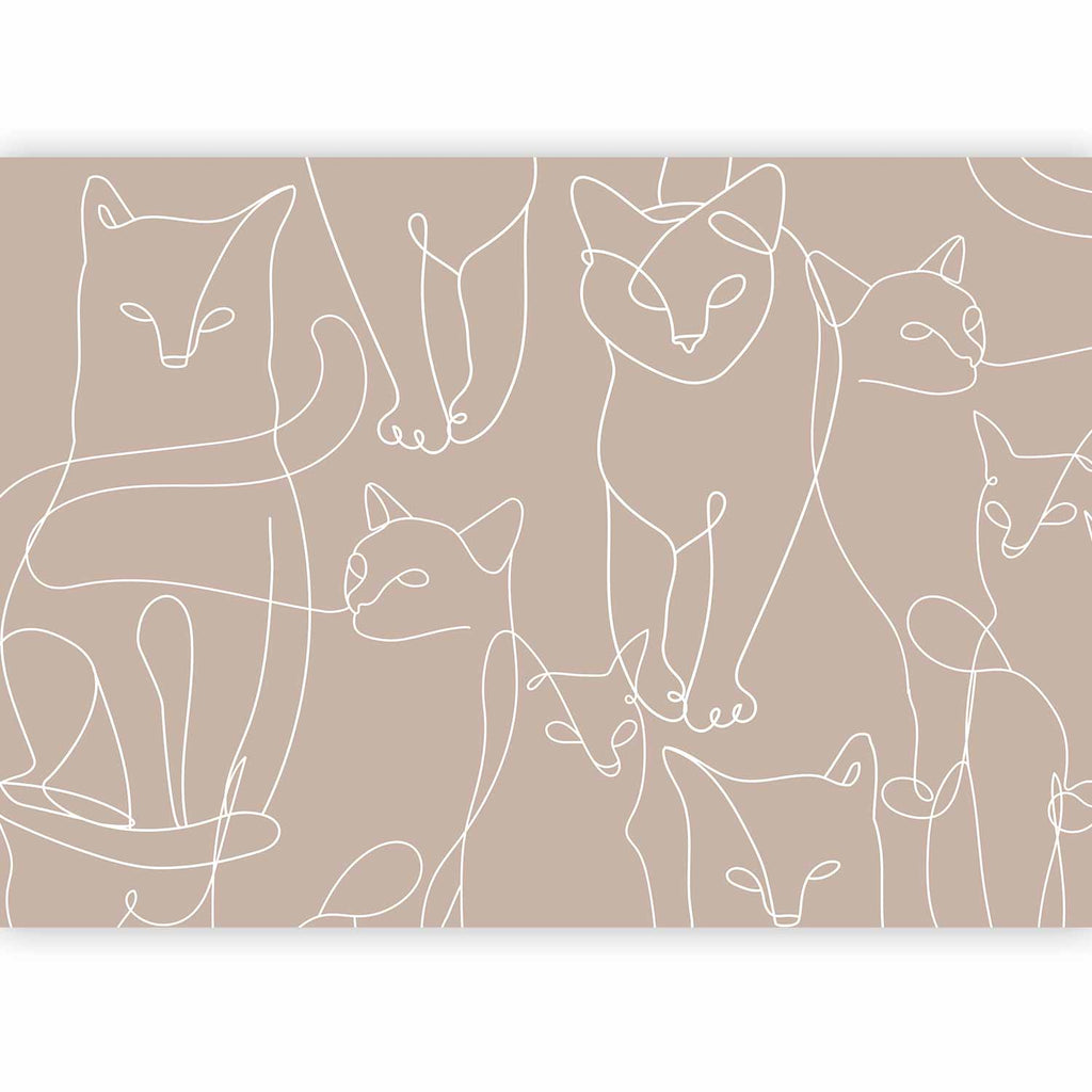 Wall Mural Cat Lineart Minimalist Beige