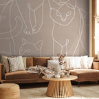 Wall Mural Cat Lineart Minimalist Beige