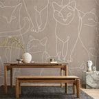 Minimalist White Cat Line Art Wall Mural