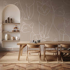 Wall Mural Cat Lineart Minimalist Beige