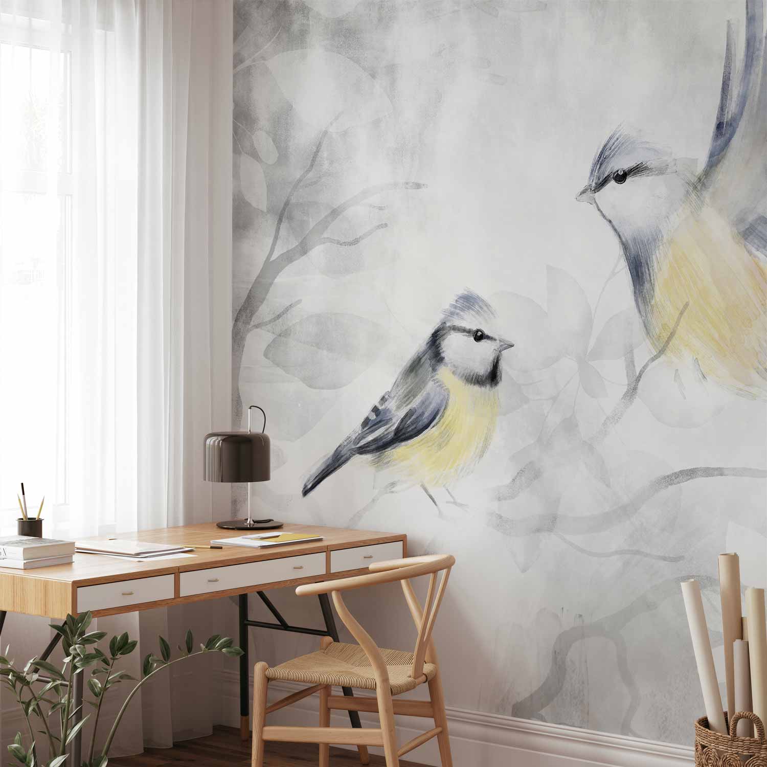 Wall Mural Watercolor Tit Second Variant