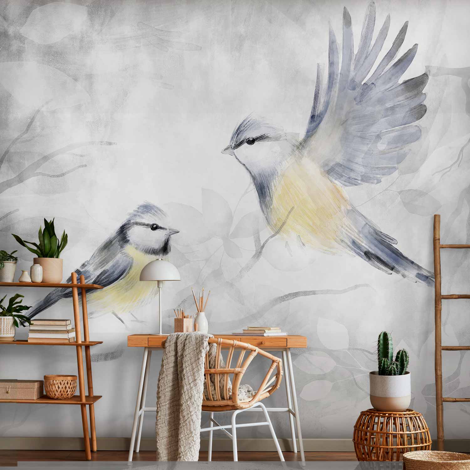 Watercolor Tit Birds Nature Wall Mural