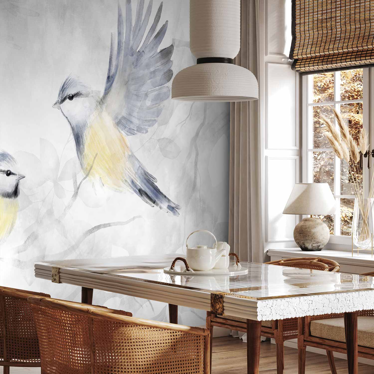 Watercolor Tit Birds Nature Wall Mural