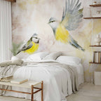 Watercolour Painted Tits Bird Pattern Wall Mural