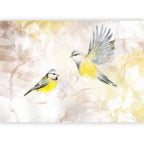 Wall Mural - Painted tits - bird motif with patterns in yellow and beige tones