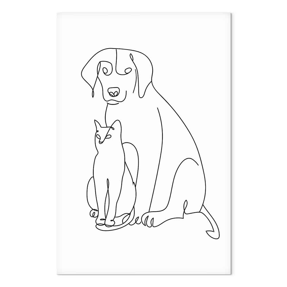 Abstract Line Art Dogs and Cats Vertical Canvas Print