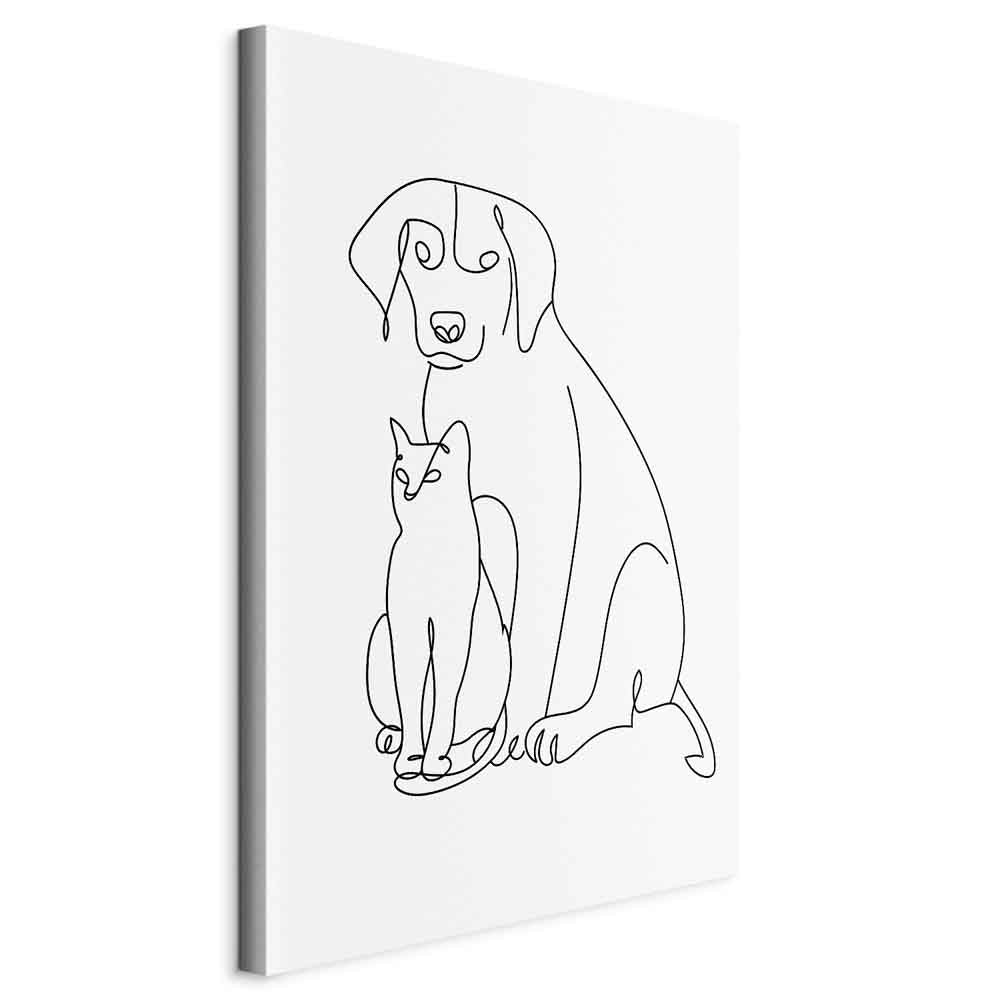 Abstract Line Art Dogs and Cats Vertical Canvas Print