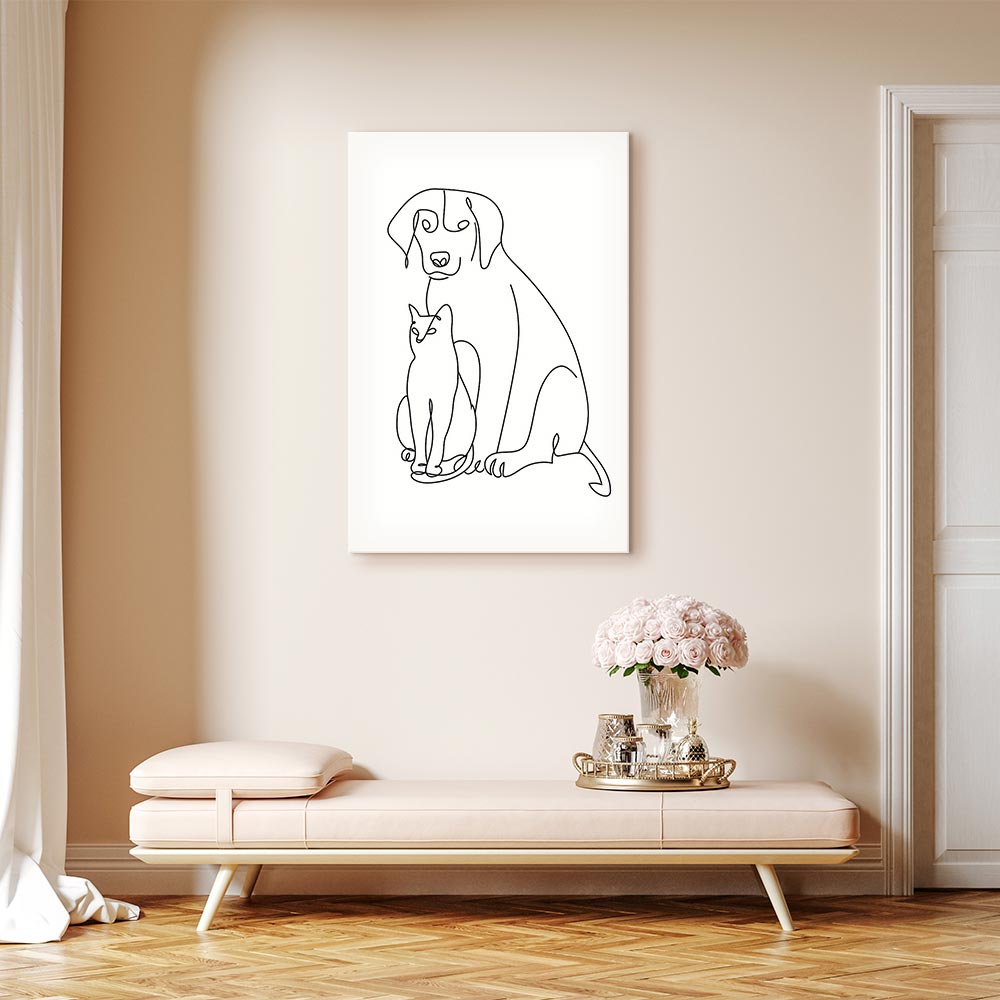 Abstract Line Art Dogs and Cats Vertical Canvas Print