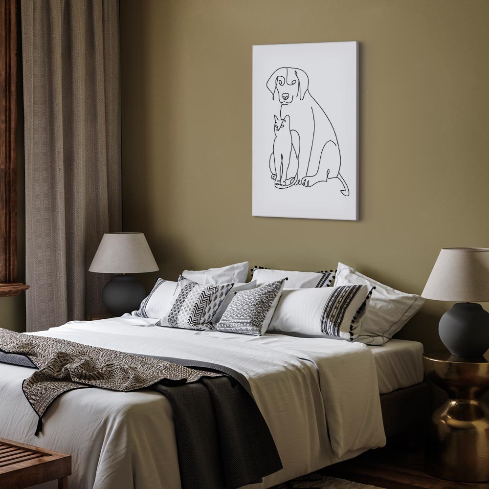 Abstract Line Art Dogs and Cats Vertical Canvas Print